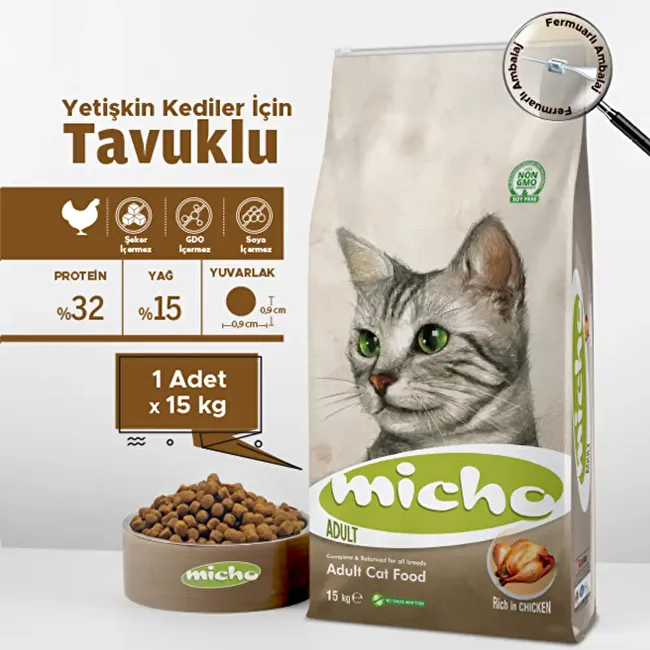 Micho Adult Cat 15 Kg Tavuklu (Hamsi ve Pirinç eşliğinde) Yetişkin Kedi Maması