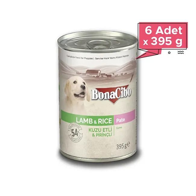 BonaCibo Ezme Kuzu Etli Pirinçli Yaş Yavru Köpek Maması 395 gr x 6 Adet  Ezme Kuzu Etli Pirinçli Yaş Yavru Köpek Maması