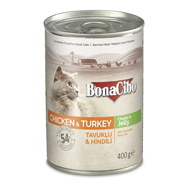 BonaCibo Jöleli Tavuk ve Hindili Yaş Kedi Maması 400 gr x 6 Adet