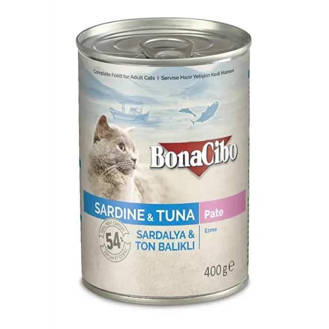BonaCibo Ezme Sardalya ve Ton Balıklı Yaş Kedi Maması 400 gr x 6 Adet