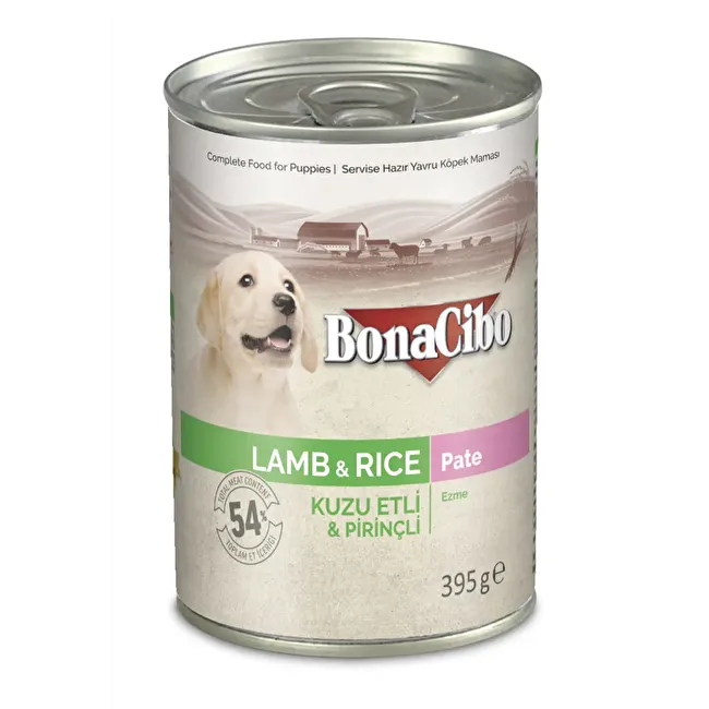 BonaCibo Ezme Kuzu Etli Pirinçli Yaş Yavru Köpek Maması 395 gr x 12 Adet