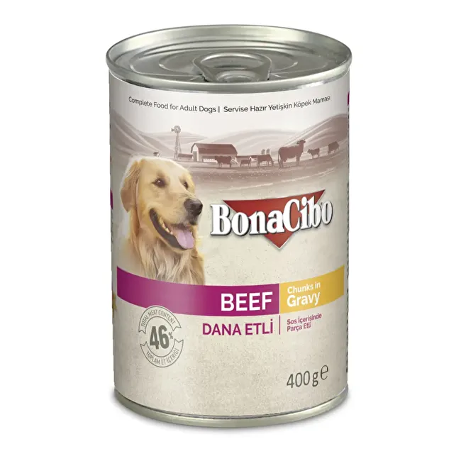 BonaCibo Soslu Dana Etli Yaş Yetişkin Köpek Maması 400 gr x 12 Adet