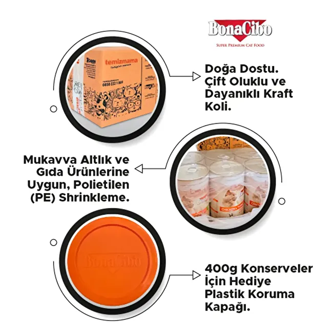 BonaCibo Jöleli Tavuk ve Hindili Yaş Kedi Maması 400 gr. 12 li Jöle içerisinde parça etli Yetişkin Kedi Maması