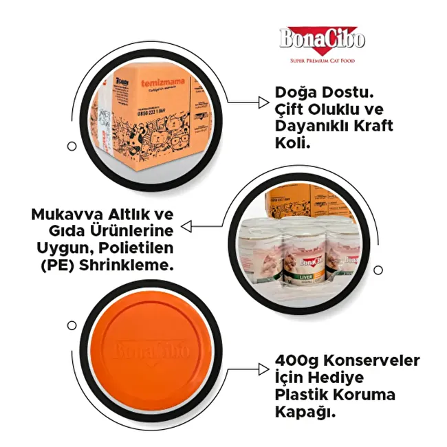 BonaCibo Soslu Ciğerli Yaş Kedi Maması 400 gr. 12 li Sos içerisinde parça etli Yetişkin Kedi Maması