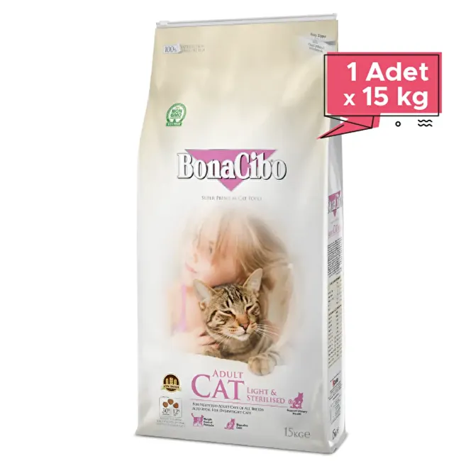 BonaCibo Adult Cat Light & Sterilised 15 Kg Kısırlaştırılmış Kediler için Yetişkin Kedi Maması