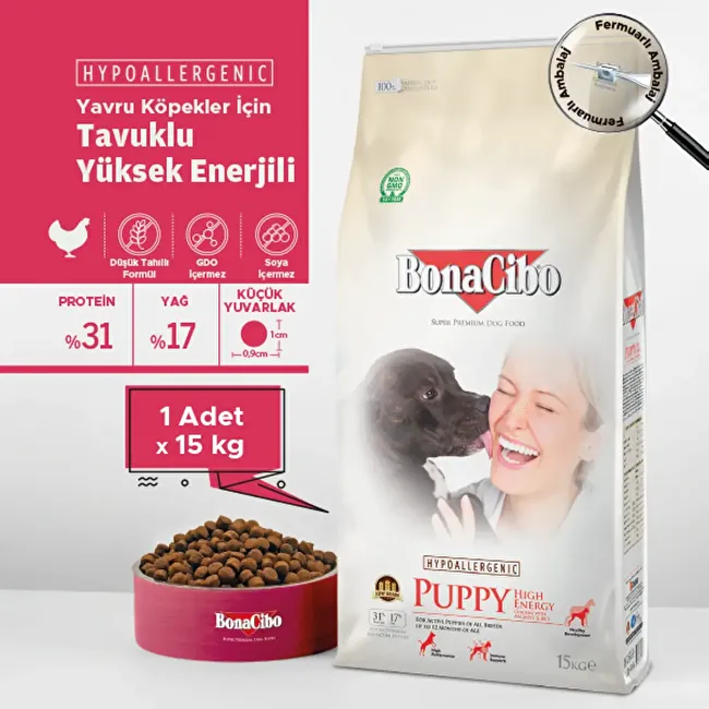 BonaCibo Puppy HE 15 Kg Yüksek Enerjili Tavuklu Yavru Köpek Maması