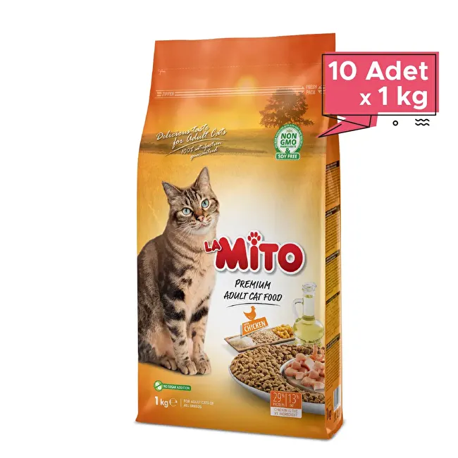 LaMito Adult Cat 1 Kg x 10 Adet Tavuklu Yetişkin Kedi Maması