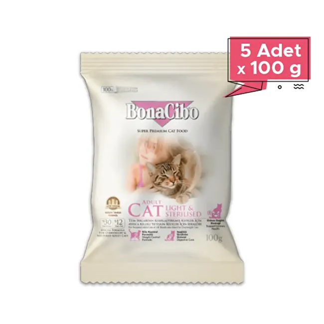 BonaCibo Adult Cat Light - Sterilised 100 gr x 5 Adet Kısırlaştırılmış Kediler için Yetişkin Kedi Maması