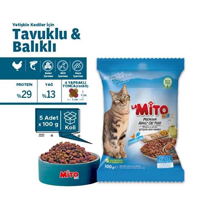 LaMito Mix Adult Cat 100 gr x 5 Adet Tavuklu ve Balıklı Renkli Taneli Yetişkin Kedi Maması